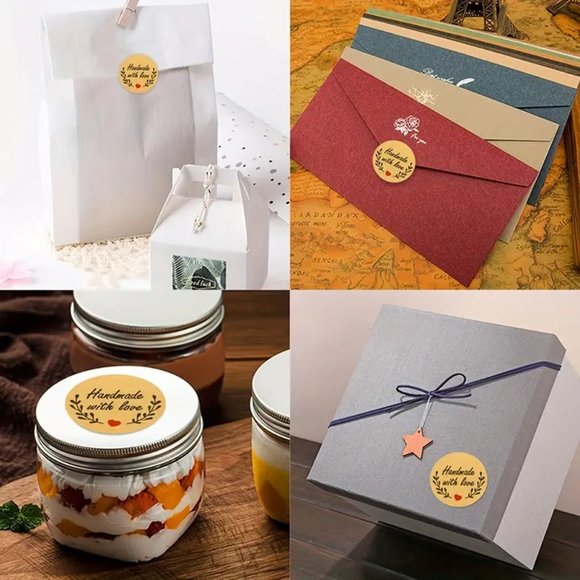 NEW 500pcs/roll Handmade With Love Stickers - Light Brown Kraft Stickers - Picture 5 of 5